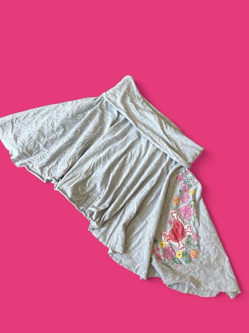 Y2K Light Gray Floral Embroidered Swing Skirt